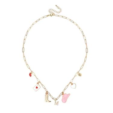 Imagem de Colar com pingente de letra de vaca ocidental dourado para mulheres, colar com pingente de vaca botas de vaca chapéu moderno clipe de papel corrente colar joia presente (M)