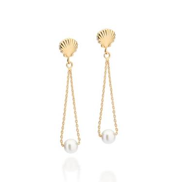 Imagem de Brinco Rommanel Pêndulo Concha com Pérola Sintética Banhado a Ouro 18k - 527520