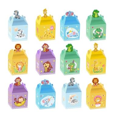 Imagem de 12 caixas de presente com tema de animais da selva, seis adoráveis caixas de presente com tema de animais, perfeitas para aniversários, chás de bebê e lembrancinhas de festa