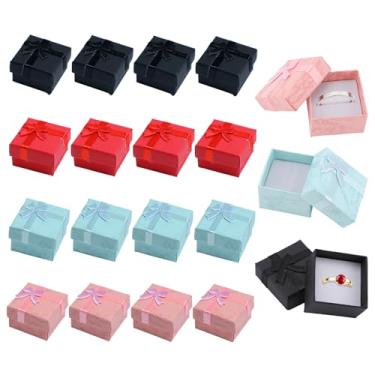 Imagem de Gabrella 16 caixas de presente pequenas, mini caixa de presente de 4 x 4 cm com tampa e laço para anéis e joias, conjunto de caixas de anel de papelão quadradas multicoloridas