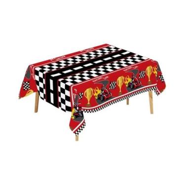 Imagem de Toalha De Mesa De Festa Com Estampa De Carro De Corrida Em Preto E Bra
