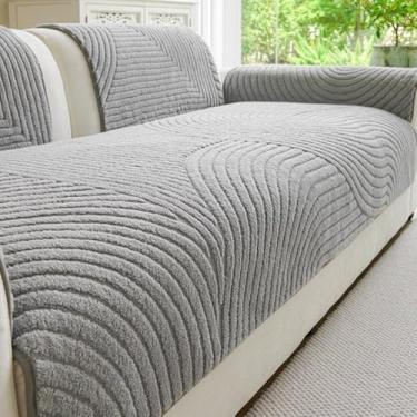 Imagem de Capa de sofá macia acolchoada de algodão, antiderrapante, capa protetora, respirável, lavável, resistente, fácil instalação, para uso doméstico com gatos, cães, crianças - cinza claro||110 x 180 cm