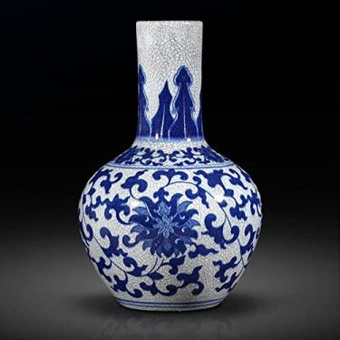 Imagem de Chinoiserie Vaso de porcelana azul e branco Jingdezhen Vaso de cerâmica rachadura de gelo esmalte arranjo de flores vaso decoração de casa decoração de casa