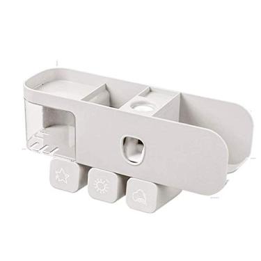 Imagem de U5GAAALPPQ9 Suporte de escova de dentes multifuncional montado na parede kit de escova de dentes e espremedor de pasta de dentes, 5 compartimentos para escova de dentes, 3 xícaras (cor: A) (A)