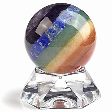 Imagem de Espécime curado 30 mm natural 7 bolas de pedras preciosas cristal exibição estatueta escultura esfera adivinhação com base decoração de casa presentes como um presente