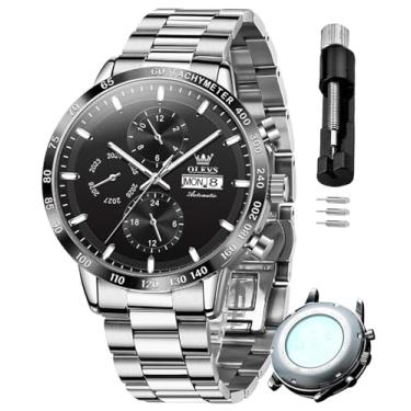 Imagem de OLEVS Relógio masculino automático de aço inoxidável esqueleto mecânico à prova d'água luminoso com corda automática diamante masculino, G6683: Preto, G6683: Black, relógio masculino