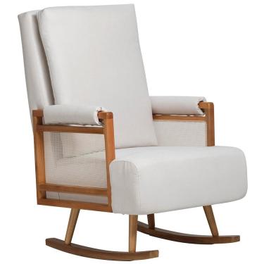 Imagem de Poltrona De Amamentação Com Balanço Base Milka Líria D02 Linho Off White B-410 - Lyam Decor