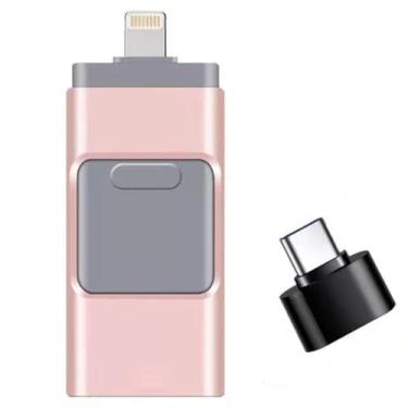 Imagem de Flash Drive de 512 GB para iPhone, destinado a celular, tablet, Android, telefone e computadores, bastão de foto 4 em 1, disco rígido externo para armazenamento de backup de telefone, rosa