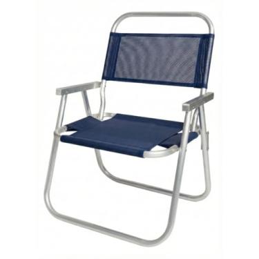 Imagem de Cadeira de Praia Dobrável Plus Size, Suporta até 160kg, com Estrutura em Alumínio e madeira, para Praia, Jardim e Piscina (Azul Marinho)