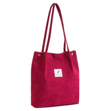 Imagem de Sacolas femininas modernas de veludo cotelê, bolsa de ombro leve com compartimentos para viagens, trabalho, academia, compras, Vermelho