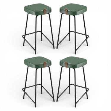 Imagem de Kit 04 Banquetas Médias Para Cozinha Vik Estofada Couríssimo Verde - Desk Design