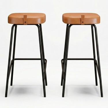 Imagem de Kit 2 Banquetas Altas Cozinha Vik Moderno Aço Assento Estofado Courino Off White Desk Design