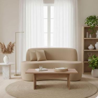 Imagem de Sofá Minimalista Orgânico 2 Lugares Sala Bouclé Cor:bege
