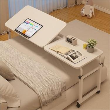 Imagem de Mesa móvel com rodas - altura e comprimento ajustáveis, mesa dobrável - mesa de escritório com moldura de metal para sala de estar e quarto - acabamento branco