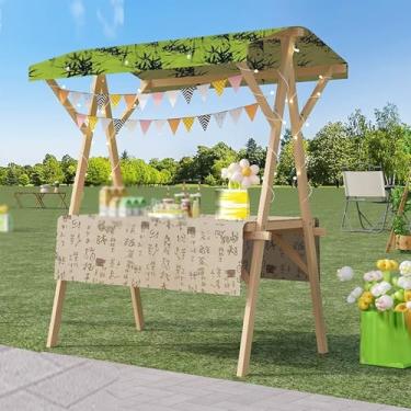 Imagem de Carrinho móvel leve de fornecedor de alimentos com dossel - carrinho de mão de mercado de montagem fácil e carrinhos de mesa de madeira com toalhas de mesa elegantes para pequenas empresas (D2