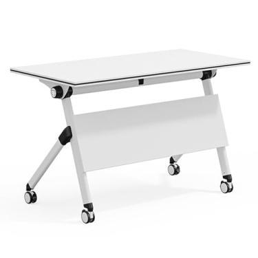 Imagem de Mesa de conferência dobrável, mesa flipper de escritório com rodas silenciosas, design compacto para salas de reunião e salas de aula, durável e portátil