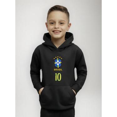 Imagem de Moletom Infantil Brasil Blusa De Frio Com Capuz - MB Sport, Preto, 10