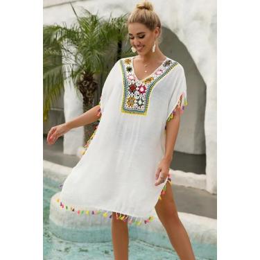 Imagem de Vestido De Praia Feminino Sexy De Crochê Com Franjas E Detalhes Vazado