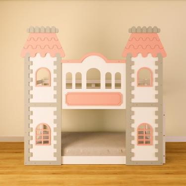 Imagem de Beliche Montessoriano Castelo Encantado - Madeira Maciça Branco/cinza/rosa | Housin