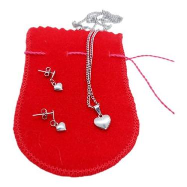Imagem de Conjunto Feminino AÇO INOX CHOKER Colar Brinco CORAÇÃO PRATA - ASA
