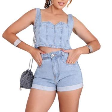 Imagem de Conjunto Shorts Jeans Claro + Cropped ref.1072 - Ninas Boutique, 36