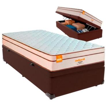 Imagem de Cama Box Baú Solteiro e Colchão Pequim Molas Ultralastic Inducol Marro