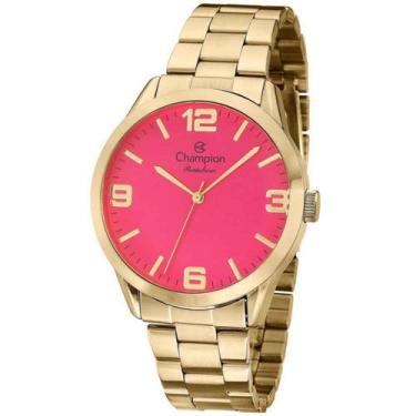 Imagem de Relógio Feminino Champion Analógico Dourado Fundo Rosa Pink CN29892L