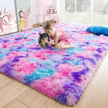 Imagem de Alfombra Noahas Fluffy para Niños 120x180 cm Tie-Dye en Rosa Fucsia y 