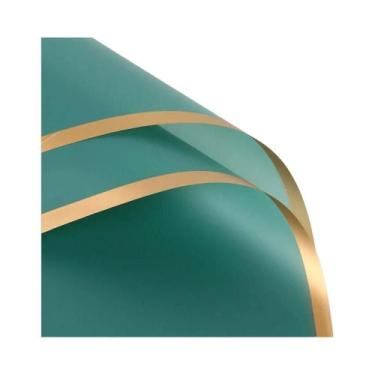 Imagem de Papel Para Embalar Flores 10 Folhas Impermeável Com Bordas Douradas Em