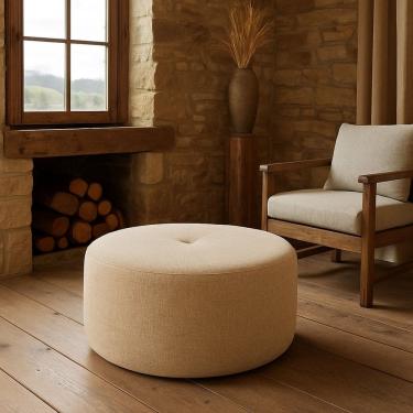 Imagem de Puff Orgânico para Sala de Estar 80cm Linho Rita Bege
