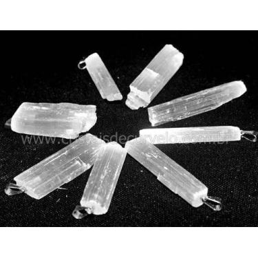 Imagem de Pingente Canudo de Selenita Natural com Pino Prateado - Atacado