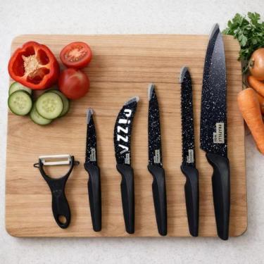 Imagem de Kit jogo de facas 6 pçs inox cozinha multiuso corte afiado - FRATELLI