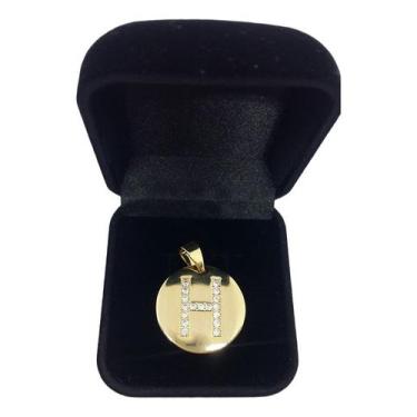Imagem de Pingente Letra H Banhada a Ouro Zircônia Idêntica A Ouro - Joias Nobre