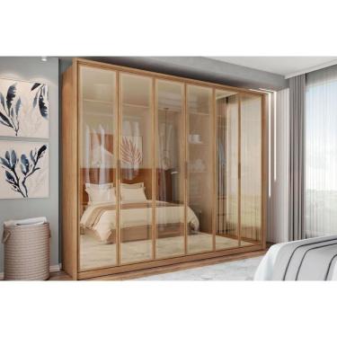 Imagem de Guarda Roupa Casal Reflex Buriti 6 Portas de Bater 4 Gavetas MDP Vidro Reflecta Caemmun Móveis