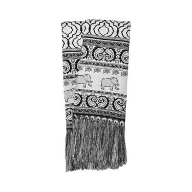 Imagem de Manta Rústica para Sofá Indiano Preto e Branco