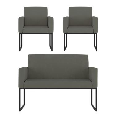 Imagem de Kit 2 Poltronas E Namoradeira Nina Para Recepção Courino Cinza Balaqui Decor