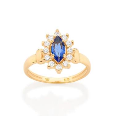 Imagem de Anel de formatura Rommanel com zircônias e cristal navete Azul - 51328