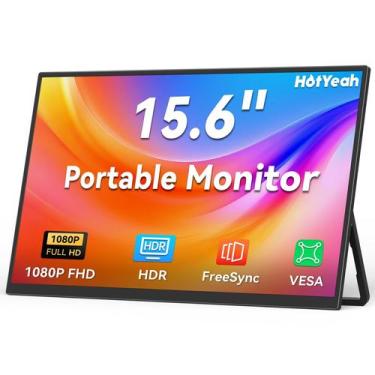 Imagem de Monitor portátil HotYeah de 15,6 polegadas 1080P FHD com suporte e alt