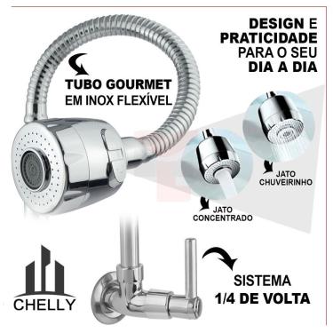 Imagem de Torneira Gourmet Monocomando Ducha Luxo Parede e Bancada Aço Inoxidável Bica Giratória...