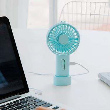 Imagem de Ventilador Portátil de Mesa Recarregável 3 Velocidades Azul com Base Removível e Alça d...