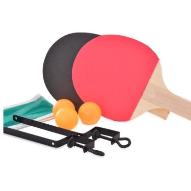 Imagem de Kit Ping Pong com Rede 2 Raquetes e 3 Bolinhas para Lazer em Família Preto e Vermelho DDG Toys