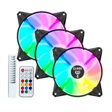 Imagem de Kit 3 Cooler Fan ARGB Eurus com Hub Controladora e Controle Ventoinhas