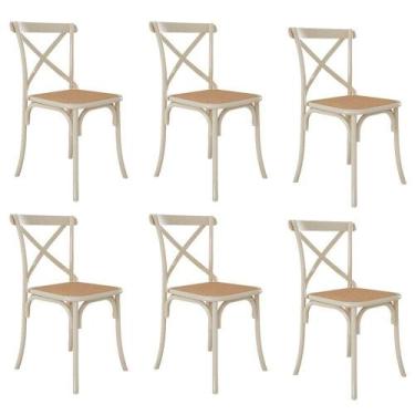 Imagem de Kit 6 Cadeiras Jantar Cross Katrina X Off White Assento Bege Aço Branc