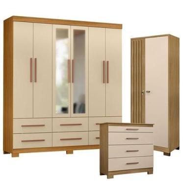 Imagem de Guarda Roupa Casal New Kansas com Espelho com Cômoda 4 Gavetas New e A