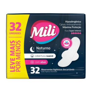 Imagem de Absorvente Mili Noturno Suave com Abas 32 Unidades