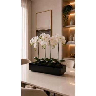 Imagem de Vaso de Mesa Preto Vidro Plantas Luxo Decoração - Inova Decor
