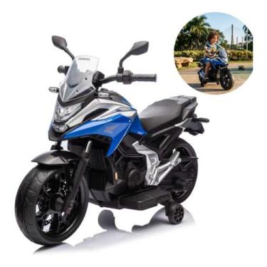 Imagem de Mini Moto Elétrica Infantil 12V Honda NC750X Azul Luz Som Rodas Apoio 