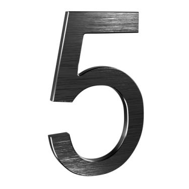 Imagem de Números de casa modernos de 15 cm - número de endereço residencial flutuante de alumínio premium com processo de desenho requintado, Number 5, Black