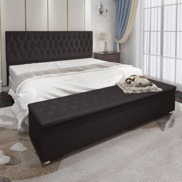 Imagem de Conjunto Cabeceira Casal e Recamier Baú 1,95m Madrid Suede Marrom Dal Poz Estofados