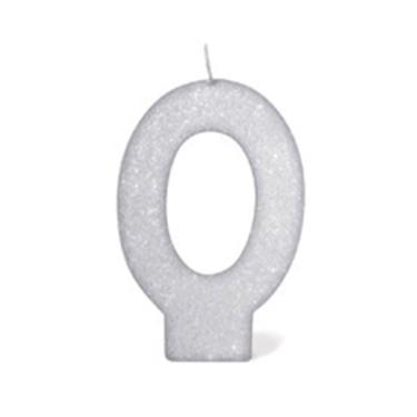 Imagem de Vela de Aniversário Silver com Gliter Número 0 Branco